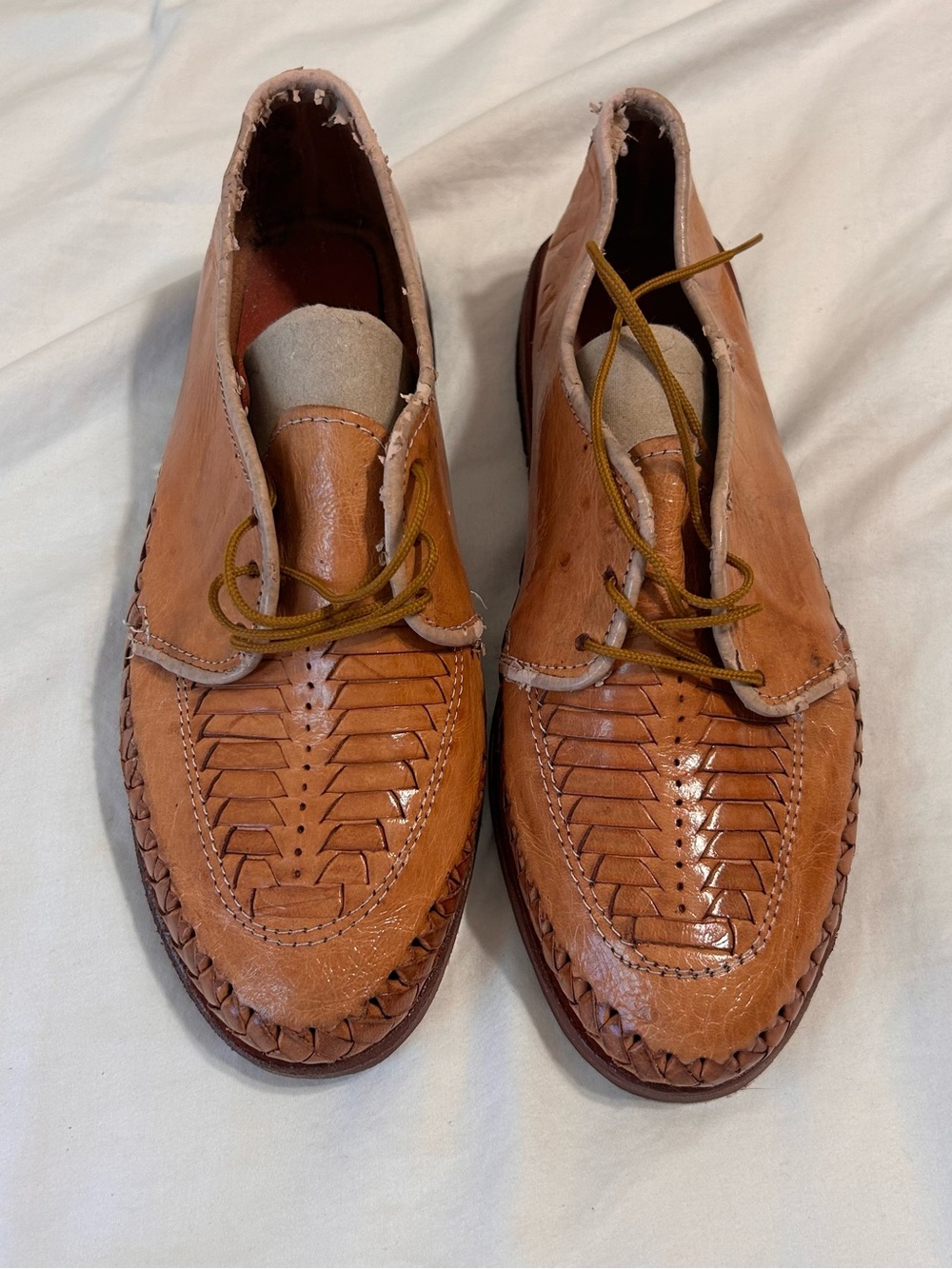 XAN-KLA Men’s Woven Leather Huarache Oxfords Tan Lace Up Made in Mexico Size 7